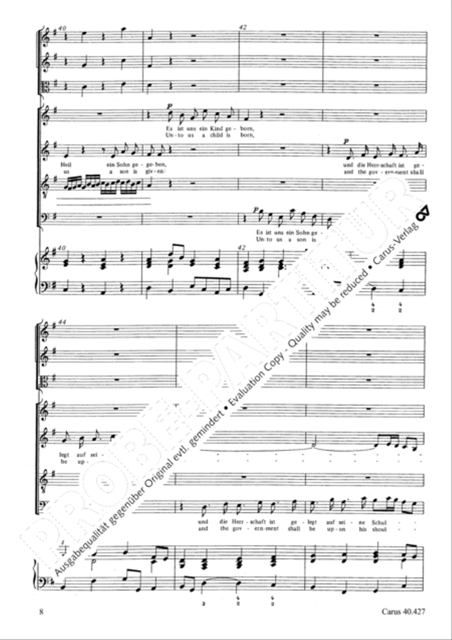 For unto us a child is born (Denn es ist uns ein Kind geboren) 4-Part scores gallery preview page 9