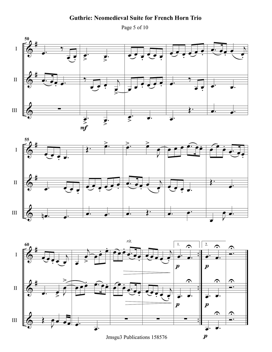 Guthrie: Neomedieval Suite for French Horn Trio Brass Trio scores gallery preview page 5