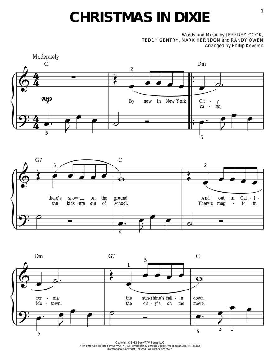 Christmas In Dixie (arr. Phillip Keveren) Easy Piano scores gallery preview page 1