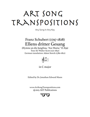 Book cover for SCHUBERT: Ellens Gesang III, D. 839 (transposed to C major)
