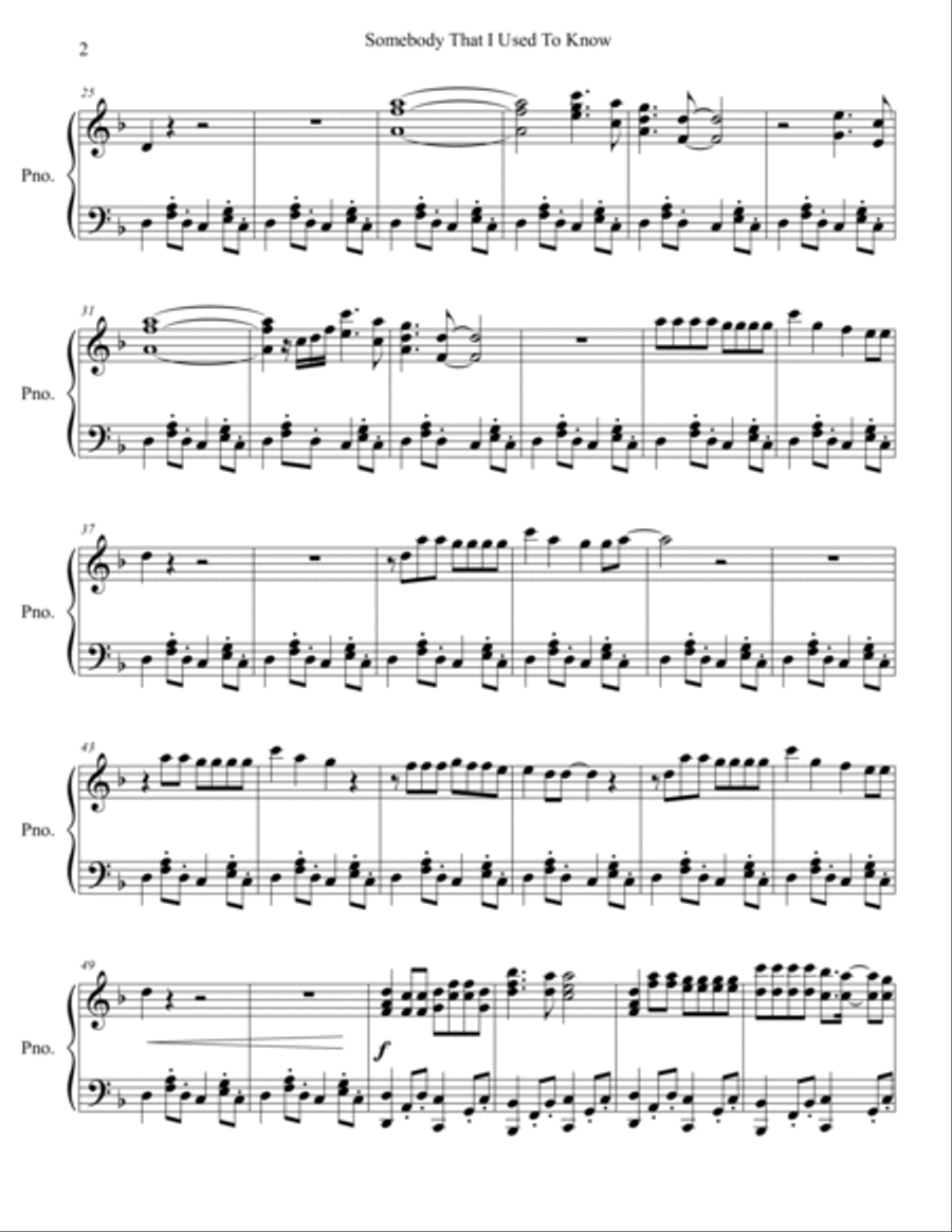Somebody That I Used To Know Piano Solo scores gallery preview page 3