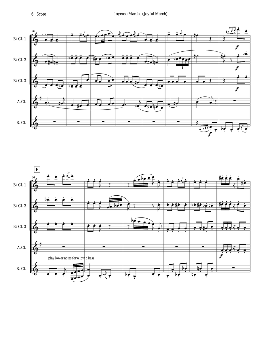 Joyful March set for clarinet quintet or choir (Chabrier - Joyeuse Marche) Clarinet Quintet scores gallery preview page 6