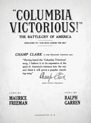 Book cover for "Columbia Victorious!" The Battle-Cry of Americ