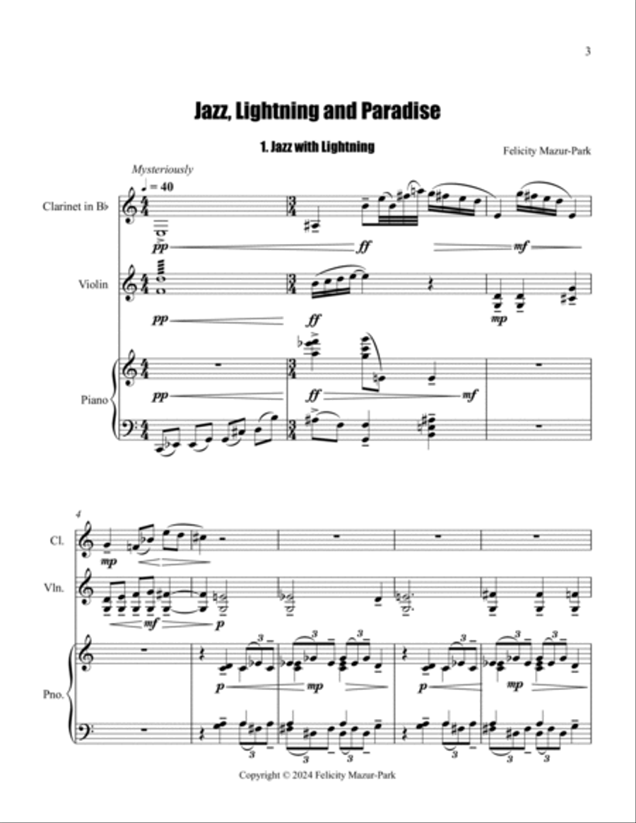 Jazz, Lightning and Paradise B-Flat Clarinet scores gallery preview page 3