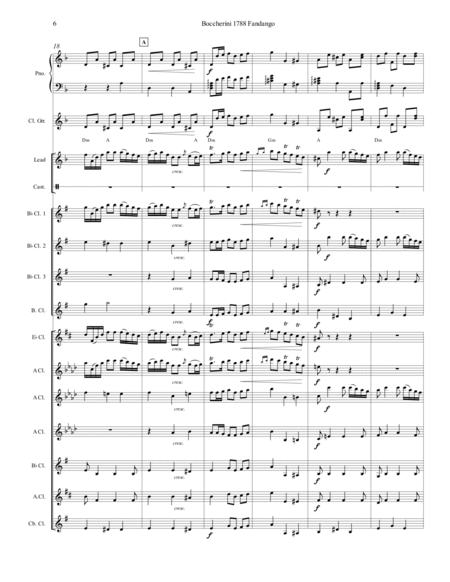Boccherini 1788 Fandango Clarinet Quartet or Choir With Optional Piano or Guitar