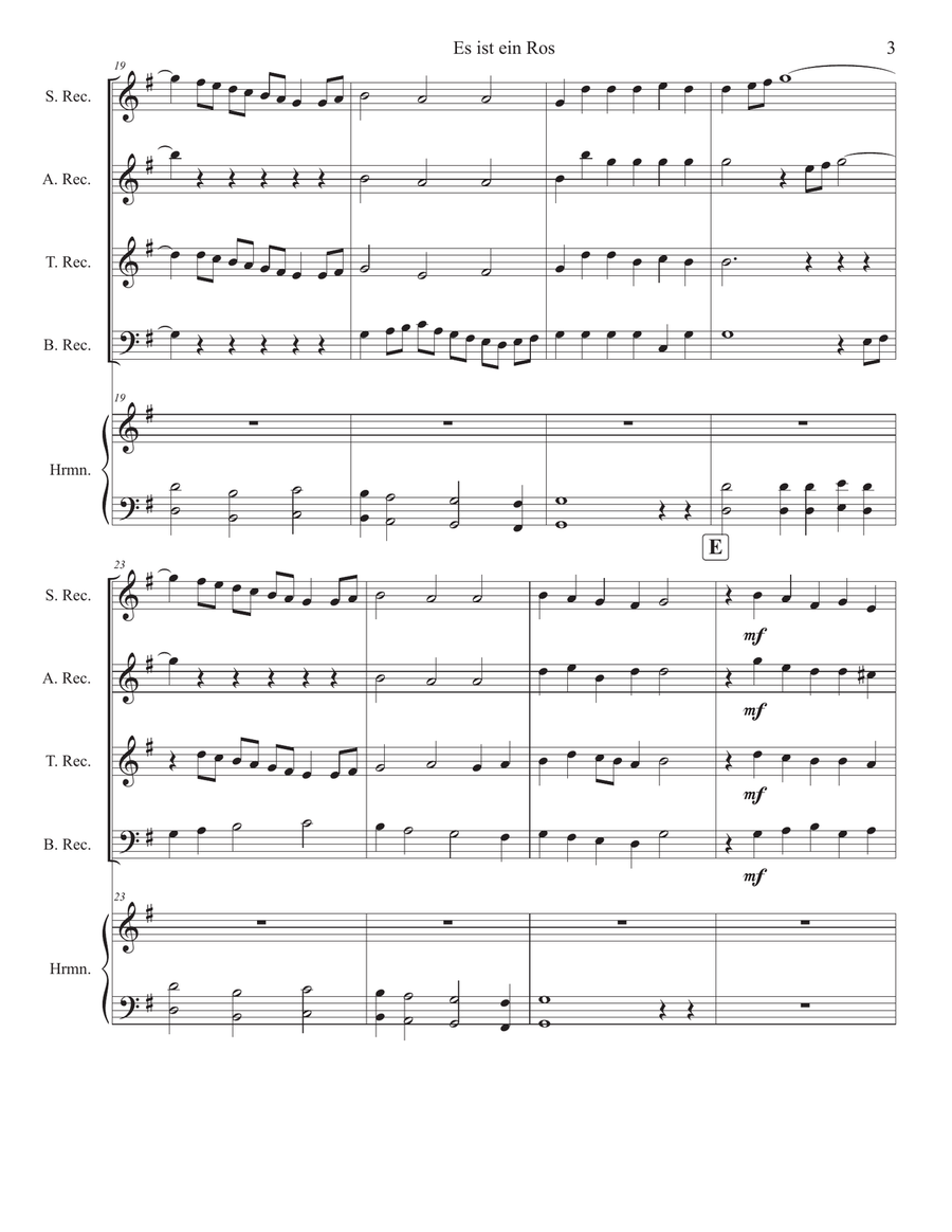 Es ist ein Ros Entsprungen (German Carol) for Recorder Consort Soprano Recorder scores gallery preview page 3