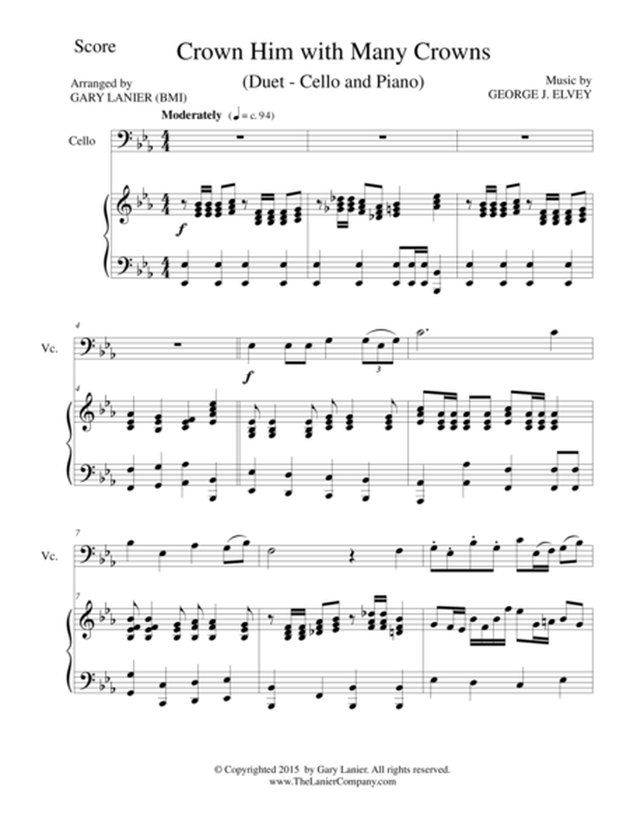 CROWN HIM WITH MANY CROWNS (Duet – Cello and Piano/Score and Parts) image number null