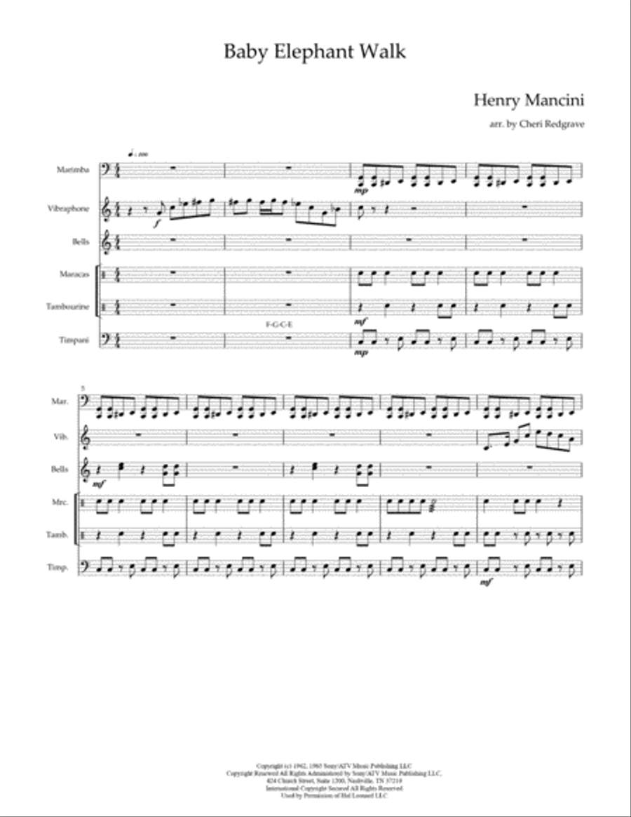 Baby Elephant Walk from the Paramount Picture HATARI! Percussion Ensemble scores gallery preview page 3