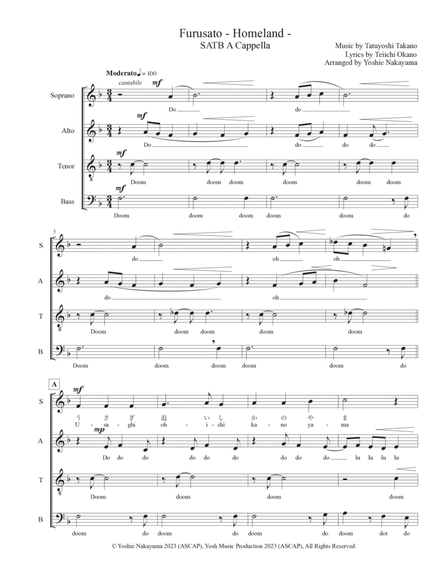 Furusato - Homeland - SATB Acappella 4-Part scores gallery preview page 1
