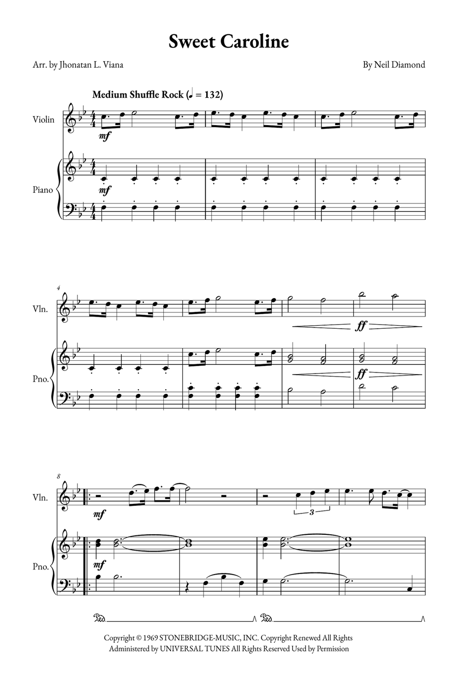 Sweet Caroline Violin Solo scores gallery preview page 1