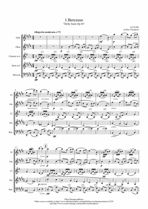 Fauré: Dolly Suite Op.56 Mvt.1 Berceuse (original key) - wind quintet