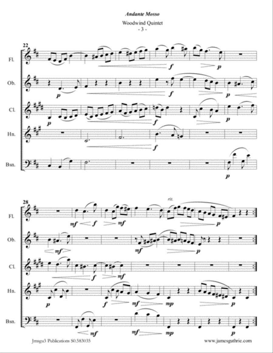 Scarlatti: Andante mosso for Woodwind Quintet Woodwind Quintet scores gallery preview page 3