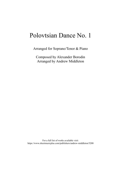 Polovtsian Dance No. 1 arranged for Soprano Saxophone and Piano image number null