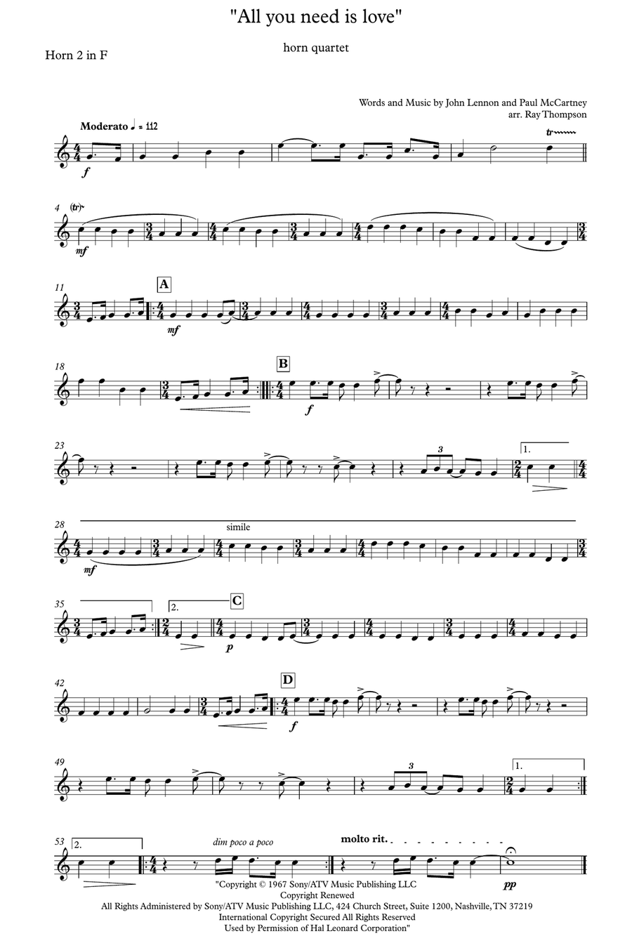 All You Need Is Love Brass Quartet scores gallery preview page 5