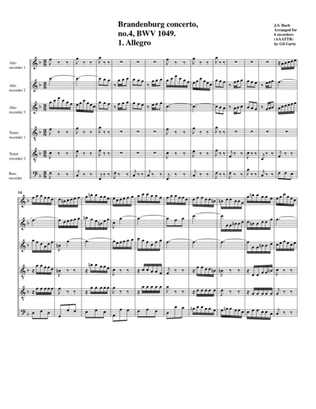 Book cover for Brandenburg concerto no.4, BWV 1049 (arrangement for 6 recorders)