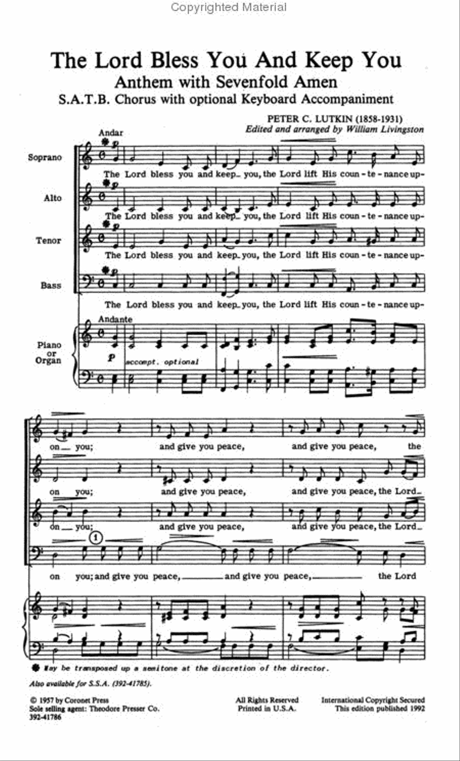 The Lord Bless You and Keep You The Lord Bless You and Keep You 4-Part scores gallery preview page 2