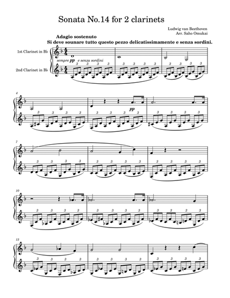 Ludwig Van Beethoven: Sonata No.14 "Moonlight" for two clarinets.