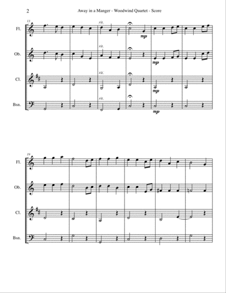 Away in a Manger for Woodwind Quartet Woodwind Quartet scores gallery preview page 2