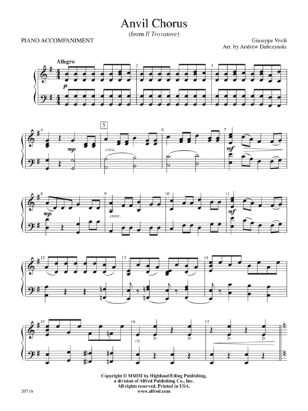 Anvil Chorus (from Il Trovatore): Piano Accompaniment
