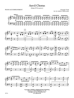 Anvil Chorus (from Il Trovatore): Piano Accompaniment