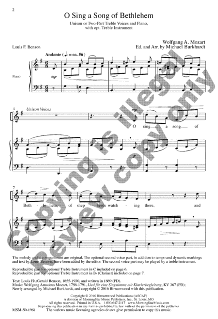 O Sing a Song of Bethlehem Unison Choir scores gallery preview page 2