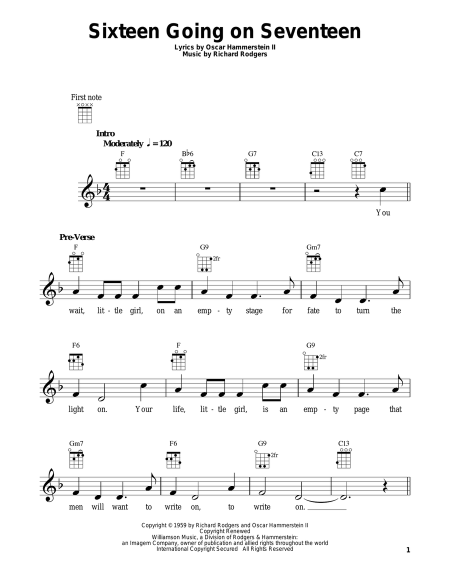 Sixteen Going On Seventeen (from The Sound of Music) Ukulele scores gallery preview page 1