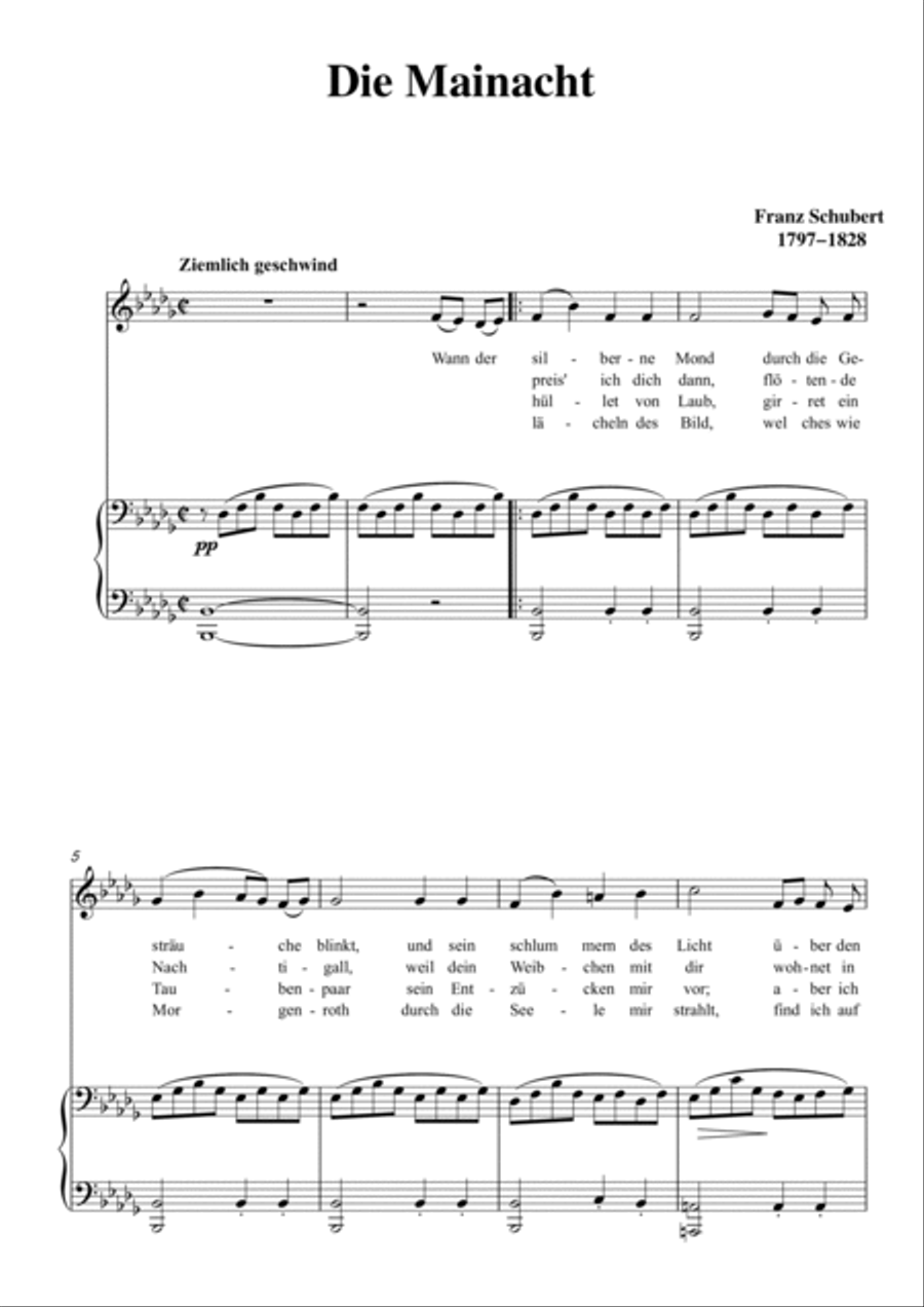 Schubert-Die Main Acht in bB minor,for Vocal and Piano Voice scores gallery preview page 2