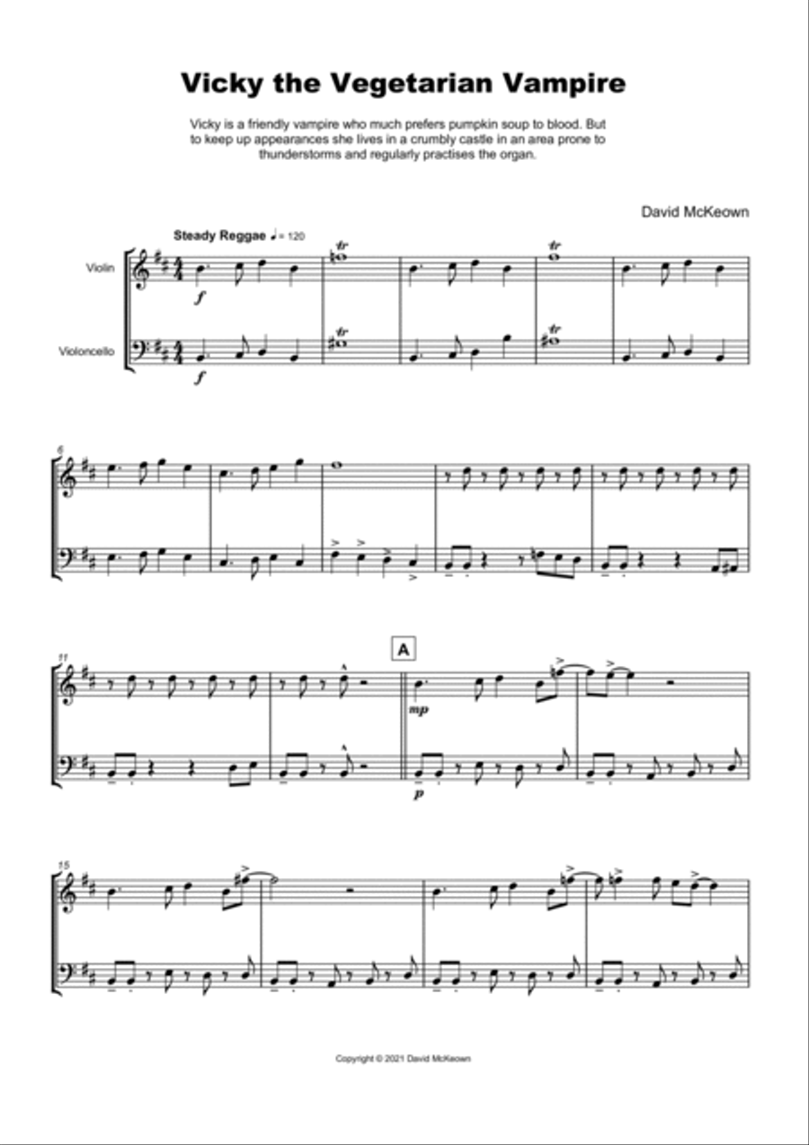 Vicky the Vegetarian Vampire, Halloween Duet for Violin and Cello String Duet scores gallery preview page 2