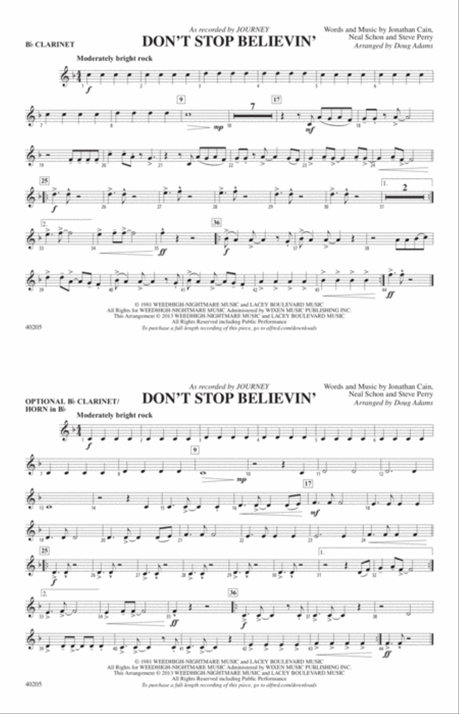 Don't Stop Believin': 1st B-flat Clarinet Marching Band scores gallery preview page 1