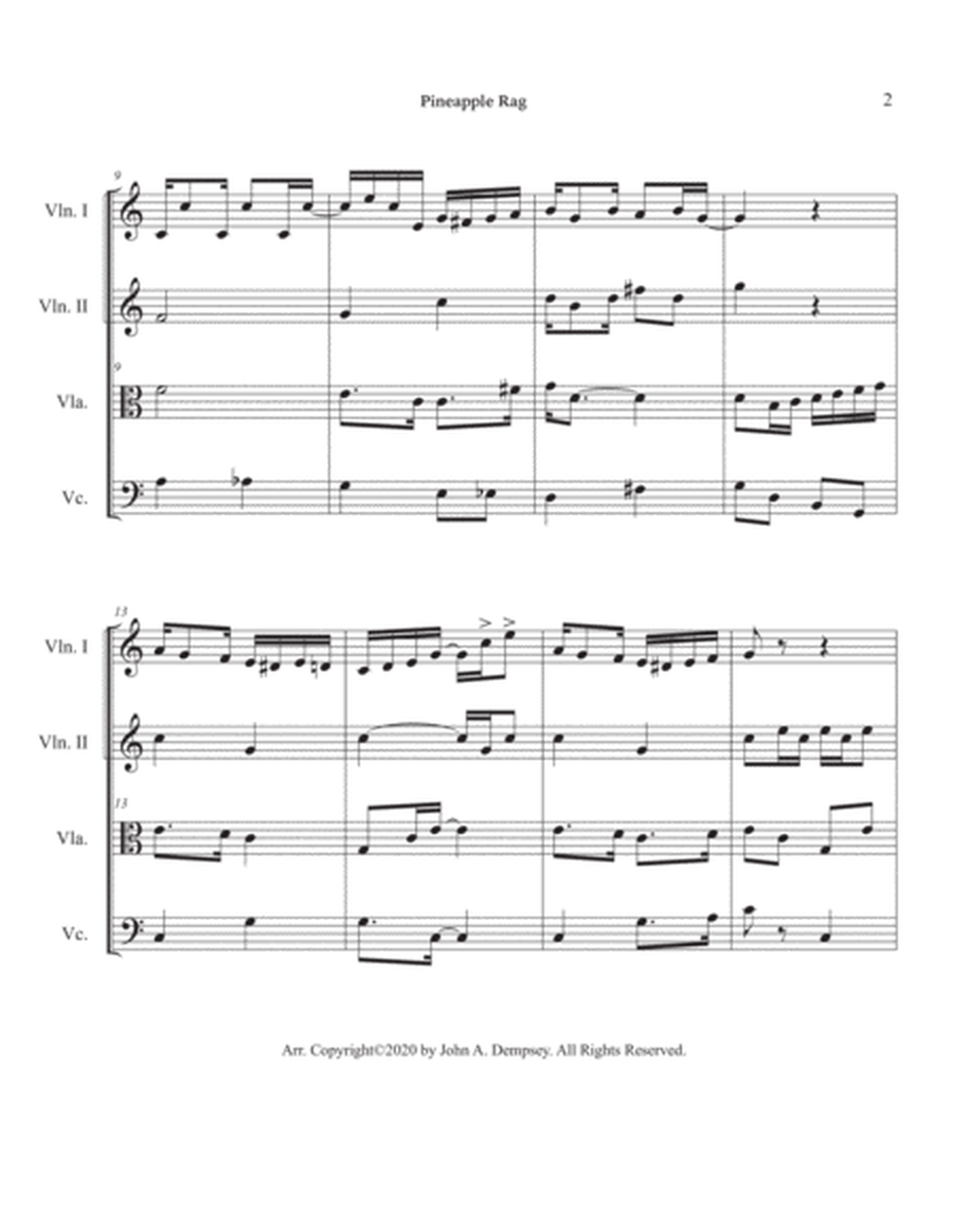 Pineapple Rag (String Quartet): Two Violins, Viola and Cello image number null