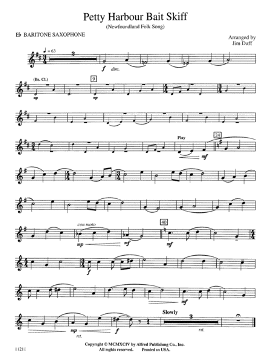 Petty Harbour Bait Skiff: E-flat Baritone Saxophone Concert Band scores gallery preview page 1