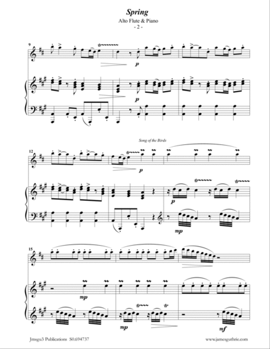 Vivaldi: Spring from the Four Seasons for Alto Flute & Piano Flute scores gallery preview page 2