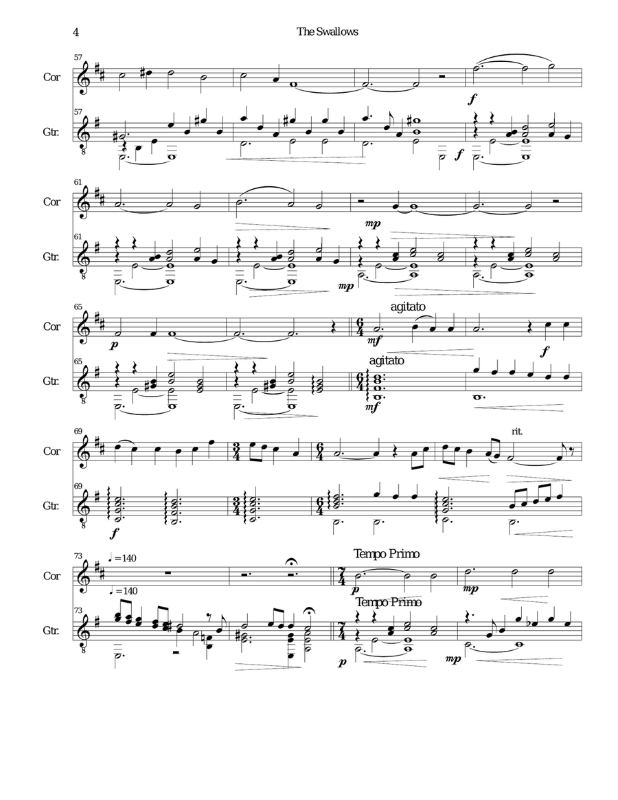 The Swallows for cor anglais and guitar English Horn scores gallery preview page 4