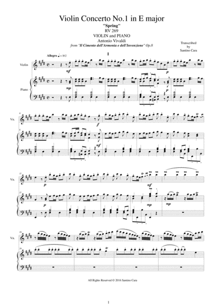 Vivaldi - Concerto No.1 in E major Op.8 Spring RV 269 for Violin and Piano image number null