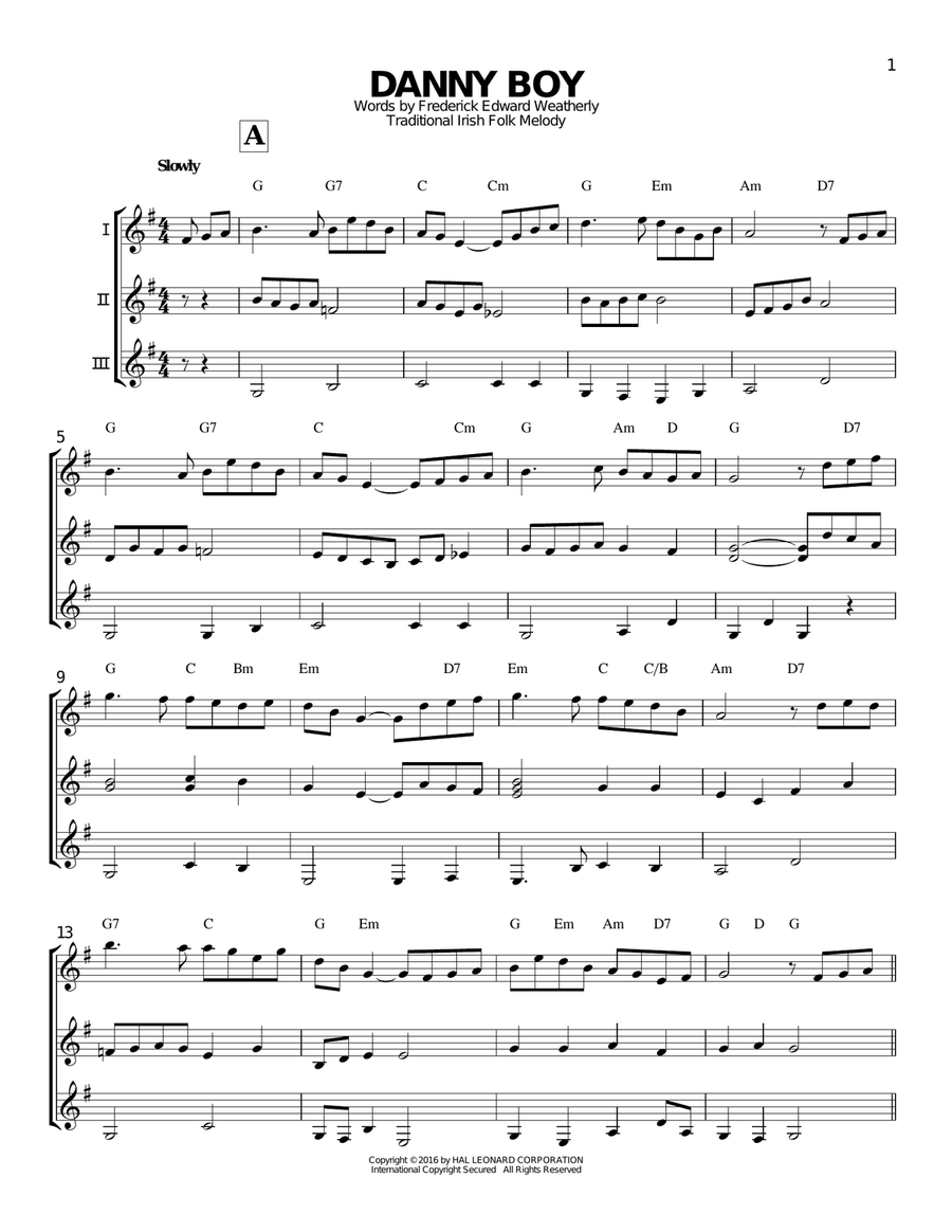 Danny Boy Guitar Ensemble scores gallery preview page 1