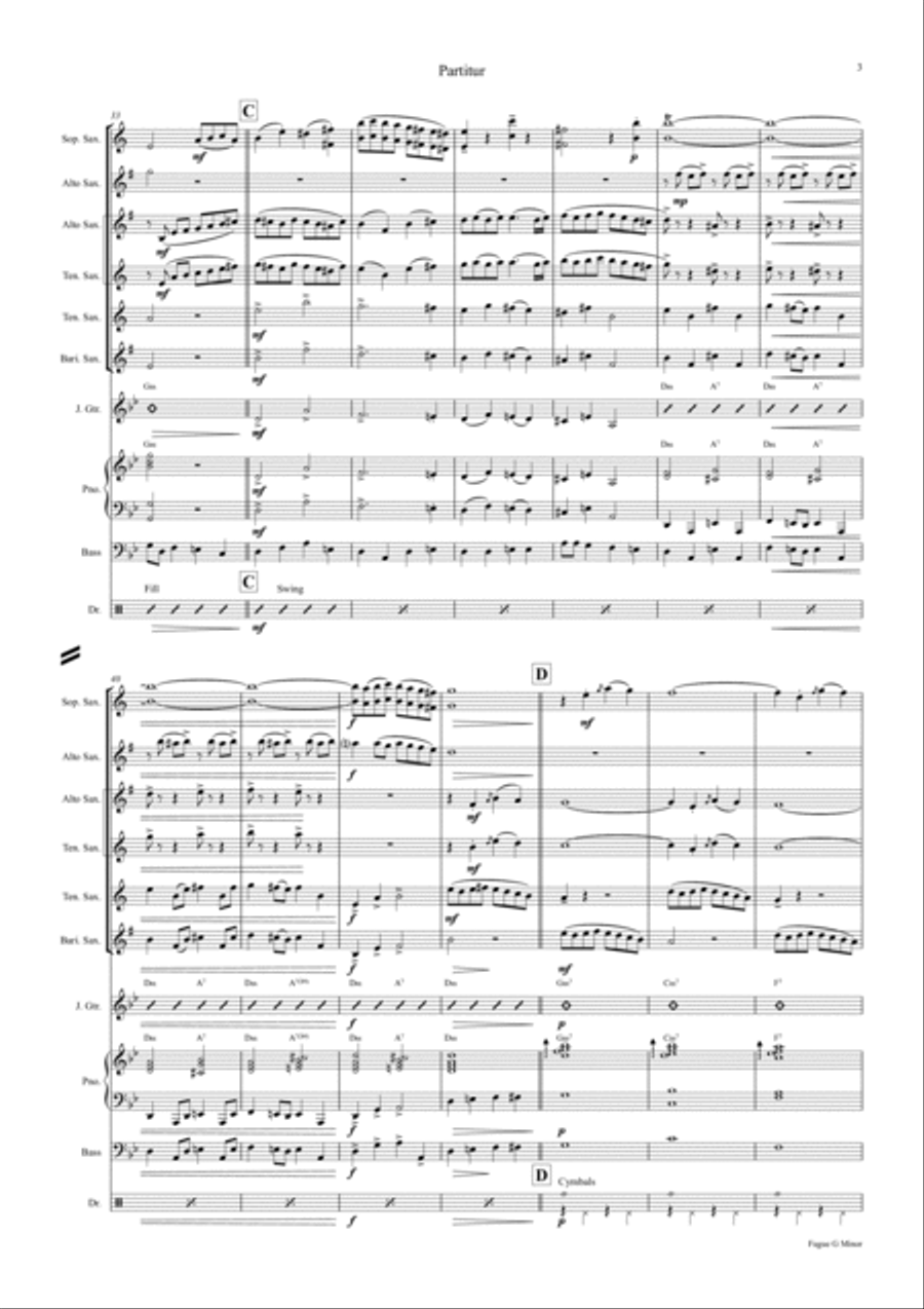 Fugue G Minor - Called The Little - BWV 578 - Swing - Saxophone Quintet Saxophone Quintet scores gallery preview page 3