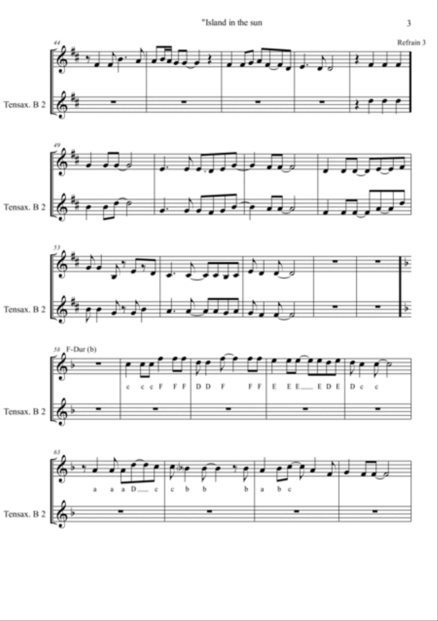 Island In The Sun Island In The Sun Tenor Saxophone scores gallery preview page 3