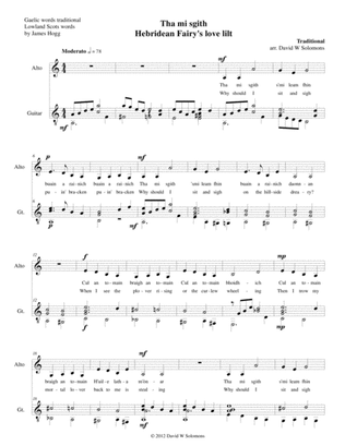 Hebridean fairy's love song (Tha Mi sgith) arranged for Alto or Baritone and Guitar
