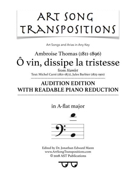 Ô vin, dissipe la tristesse (A-flat major; audition edition with readable piano reduction)