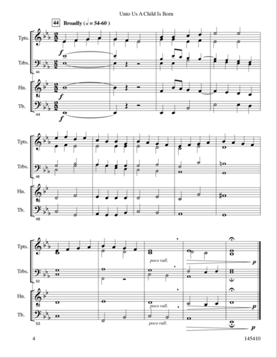 Unto Us A Child Is Born Brass Quartet scores gallery preview page 5