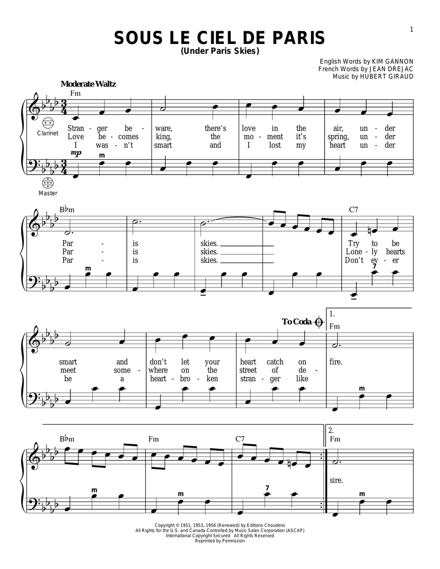 Under Paris Skies Accordion scores gallery preview page 1