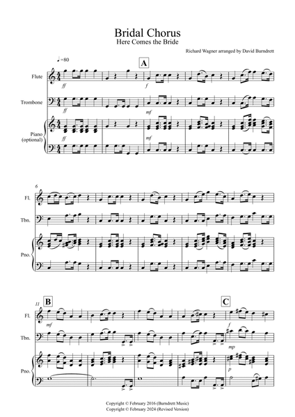 Bridal Chorus "Here Comes The Bride" for Flute and Trombone Duet image number null