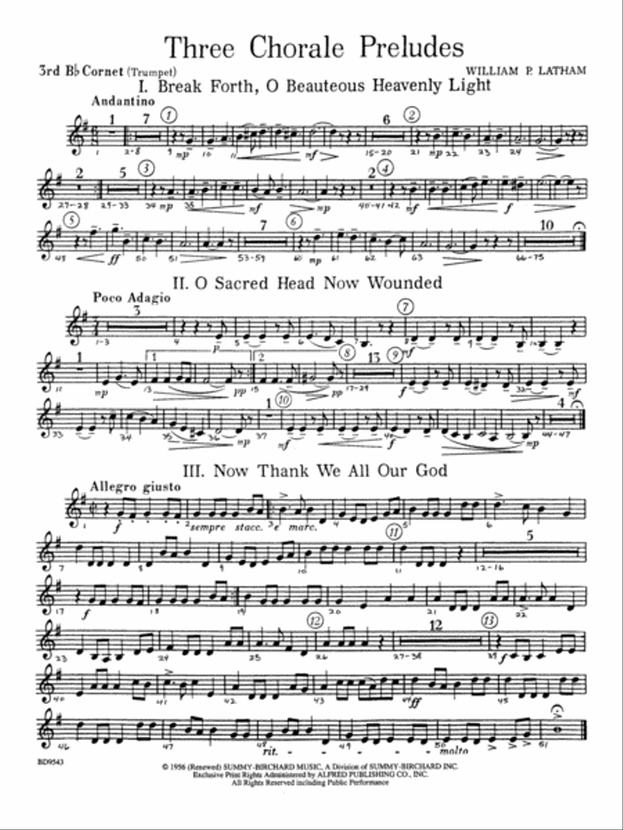 Three Chorale Preludes: 3rd B-flat Cornet Concert Band scores gallery preview page 1