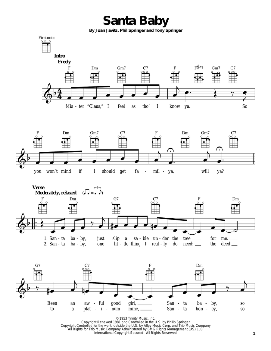 Santa Baby Santa Baby Ukulele scores gallery preview page 1