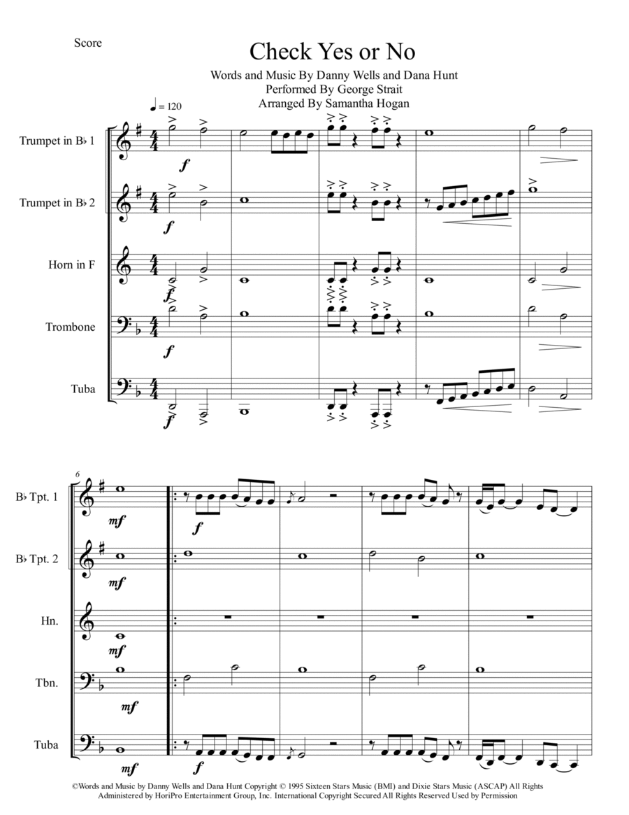 Check Yes Or No Brass Ensemble scores gallery preview page 1