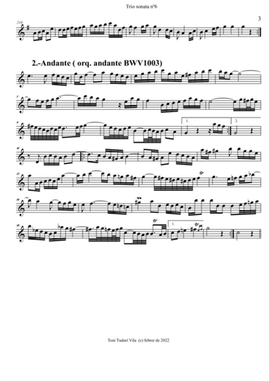 Trio sonata nº6 in G Major for oboe/violin, violin & continuo Small Ensemble scores gallery preview page 3