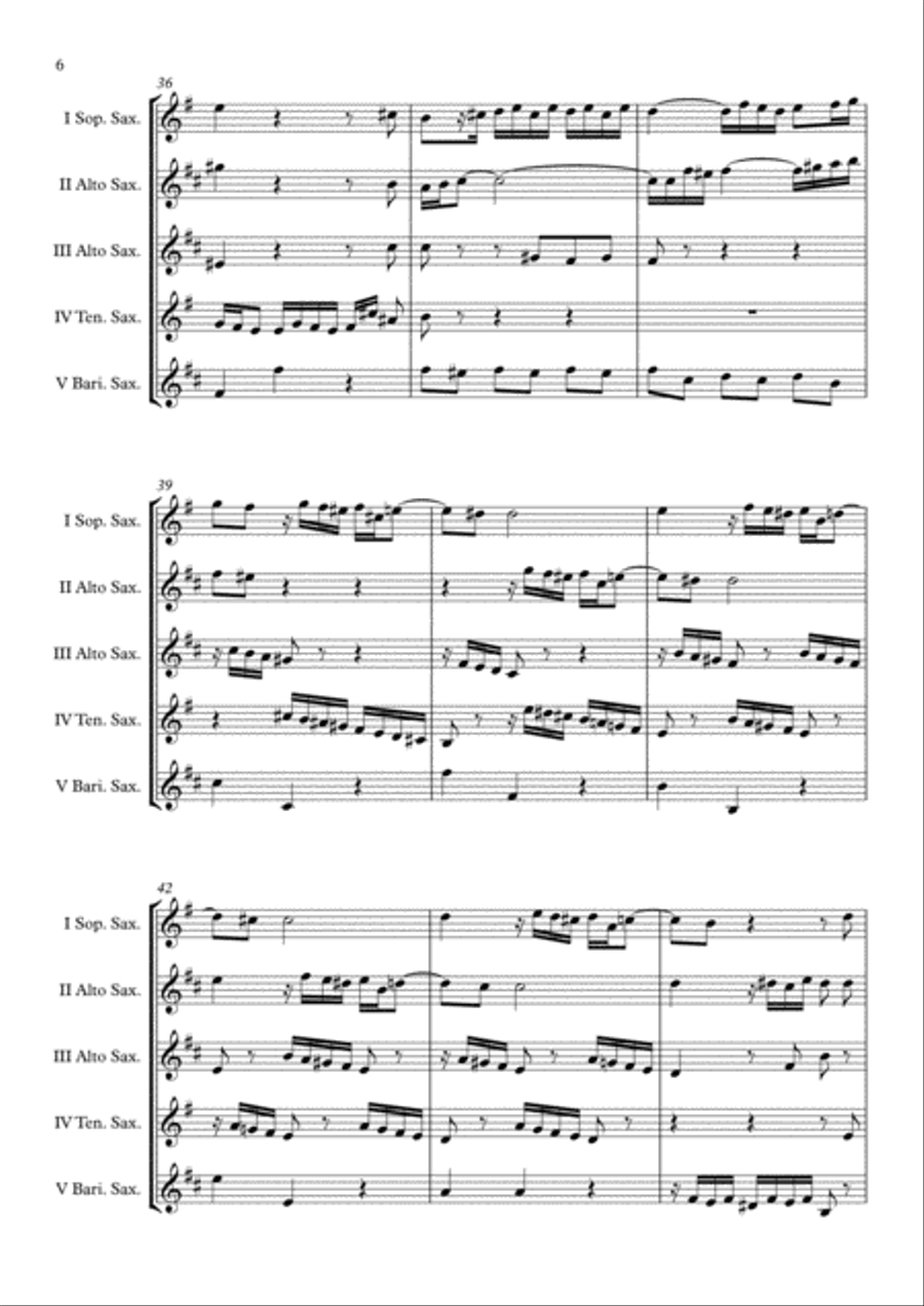 Praeludium BWV 548 (Johann Sebastian Bach) Saxophone Quintet arr. Adrian Wagner Saxophone Quintet scores gallery preview page 6