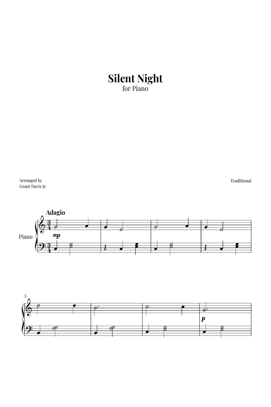 Silent Night Easy Piano scores gallery preview page 1