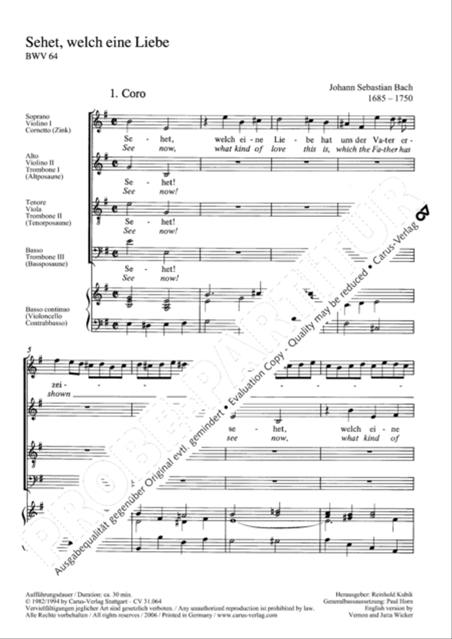 See now, what kind of love (Sehet, welch eine Liebe hat uns der Vater erzeiget) 4-Part scores gallery preview page 6