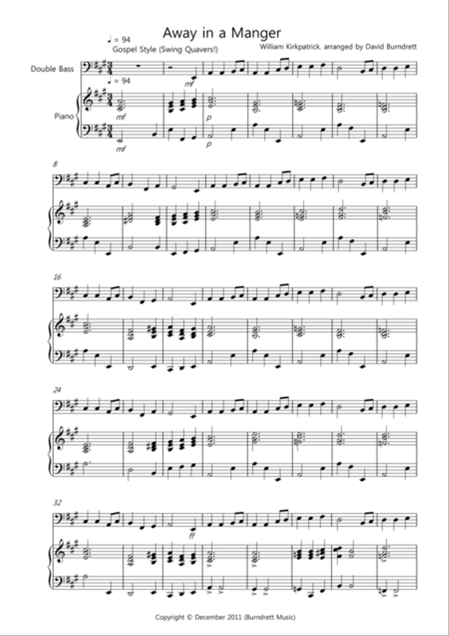 Away in a Manger (Gospel Style!) for Double Bass and Piano String Duet scores gallery preview page 1